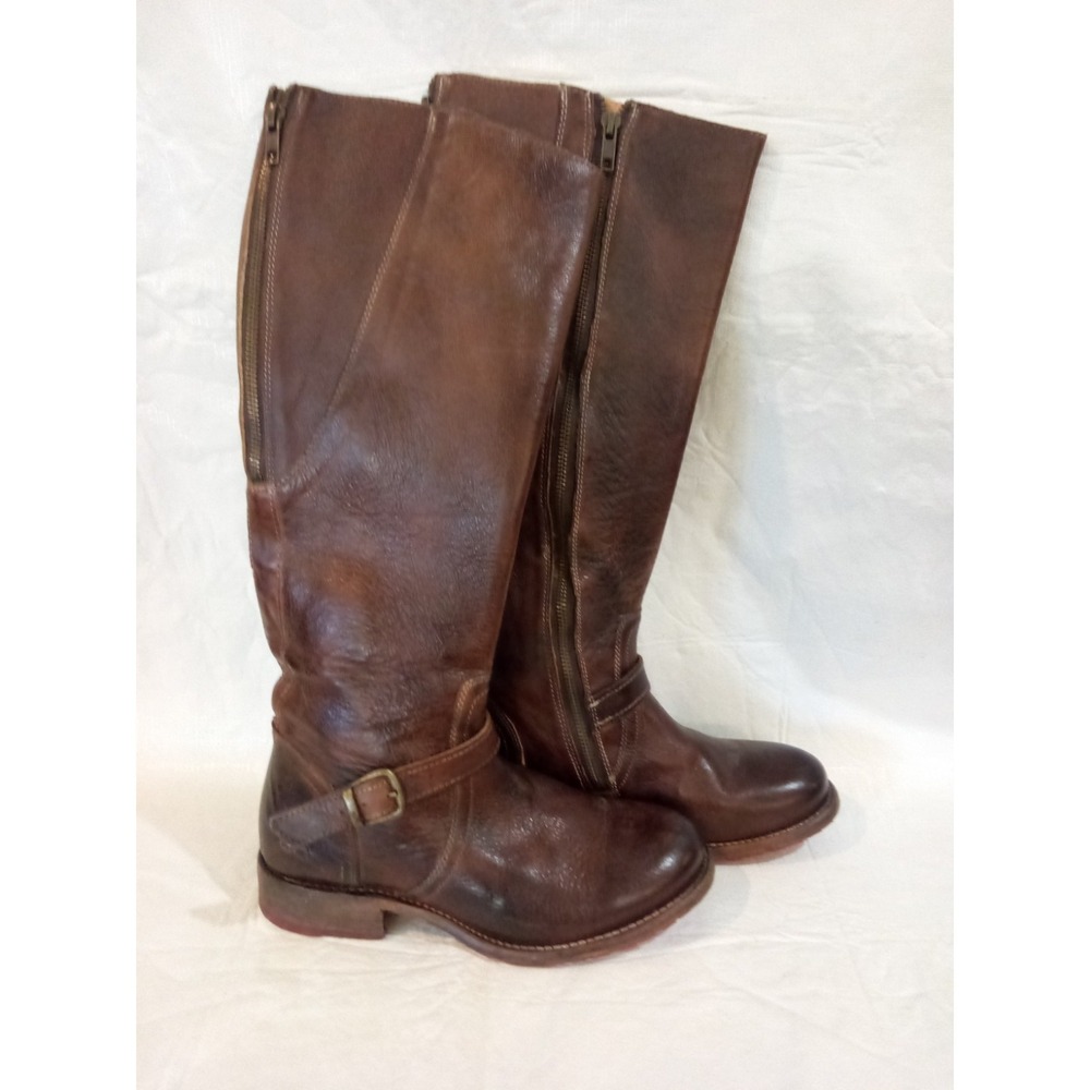 Bed Stu Rustic Cobbler Series  Brown Leather Riding Boots 2 Zippers 9.5